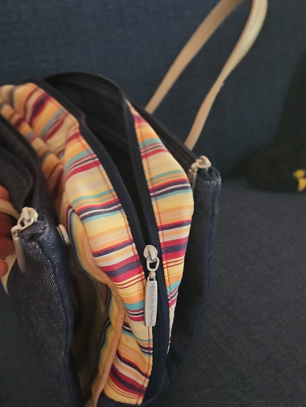 Bath And Body Works  Make Up/ Cosmetic Travel Bag Striped And Denim
